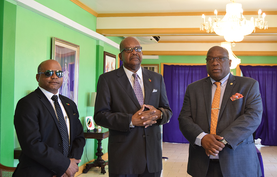 Hon Lindsay Grant, Sir Tapley Seaton and Prime Minister Harris