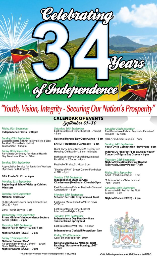 OFFICIAL CALENDAR OF ACTIVITIES FOR ST. KITTS AND NEVIS’ 34 ANNIVERSARY OF INDEPENDENCE