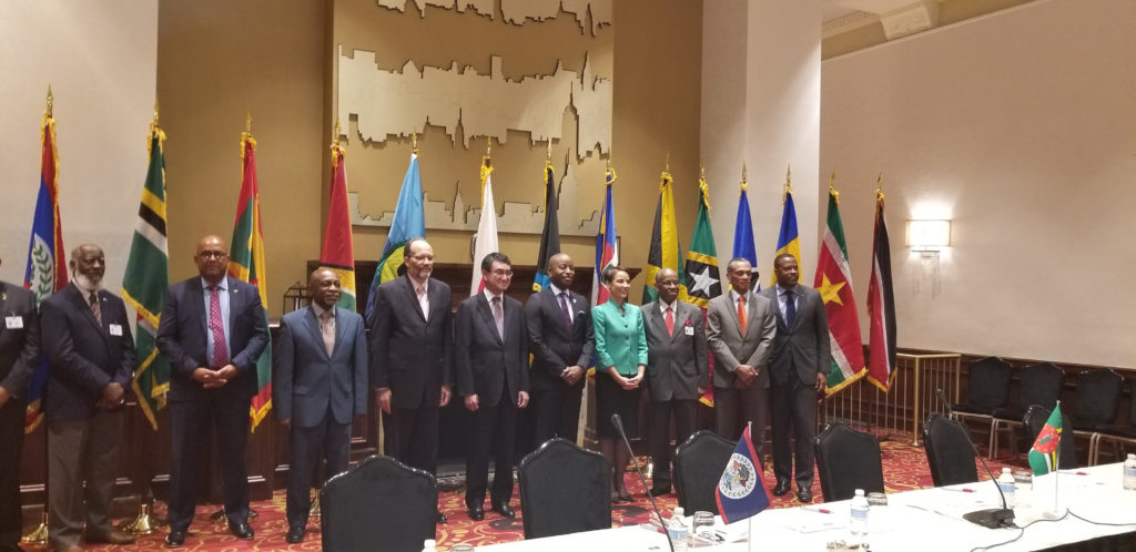 Foreign Minister Mark Brantley engages Foreign Minister of Japan, Tarō Kōno