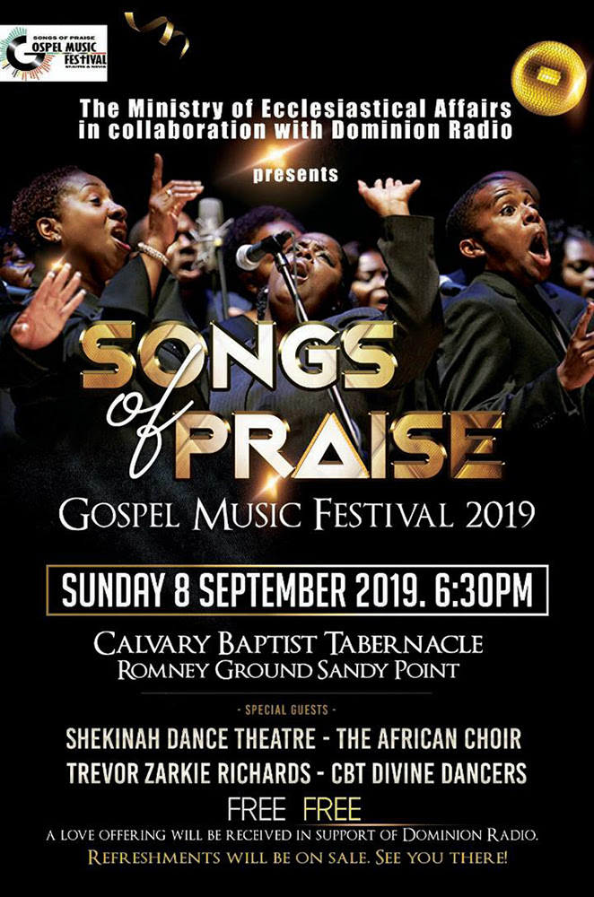 SONGS OF PRAISE GOSPEL MUSIC FESTIVAL SET FOR MONDAY, SEPTEMBER 08