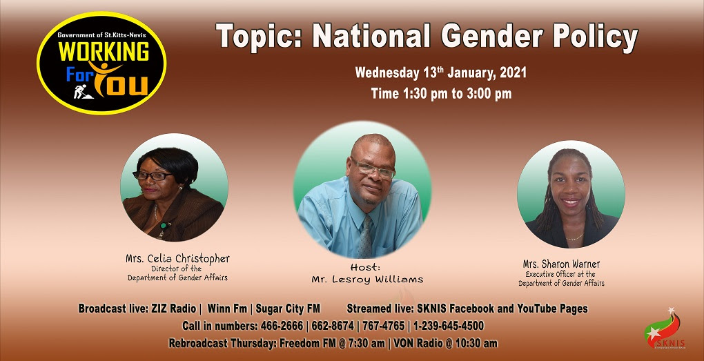 OFFICIALS FROM DEPARTMENT OF GENDER AFFAIRS ARE SPECIAL GUESTS ON WORKING FOR YOU ON WEDNESDAY, JANUARY 13