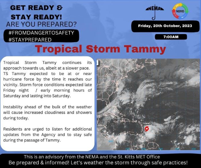 GOVERNMENT OF ST. KITTS AND NEVIS ANNOUNCES EARLY CLOSURE OF OPERATIONS AHEAD OF TROPICAL STORM TAMMY