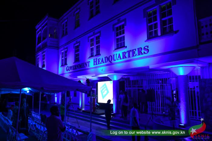 GOVERNMENT HEADQUARTERS IN ST. KITTS AND NEVIS ILLUMINATES IN BLUE TO CELEBRATE UNITED NATIONS DAY 2023